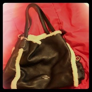 Coach leather and shearling bag